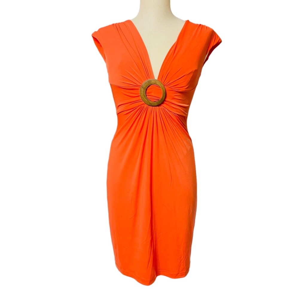 Cache vintage dress size 2 stretchy orange v neck short sleeves